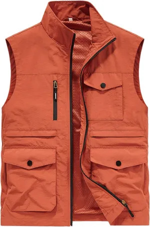 Mens Lightweight Vest Jackets Zip Up Solid Color Vest for Journalist Photographer Loose Fit Comfy Outdoor Jackets