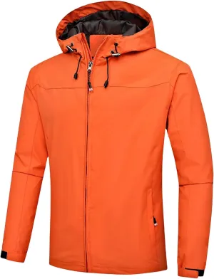 Mens Lightweight Water Resistant Softshell Hooded Jacket with Fleece Lining, Packable Waterproof Windbreaker