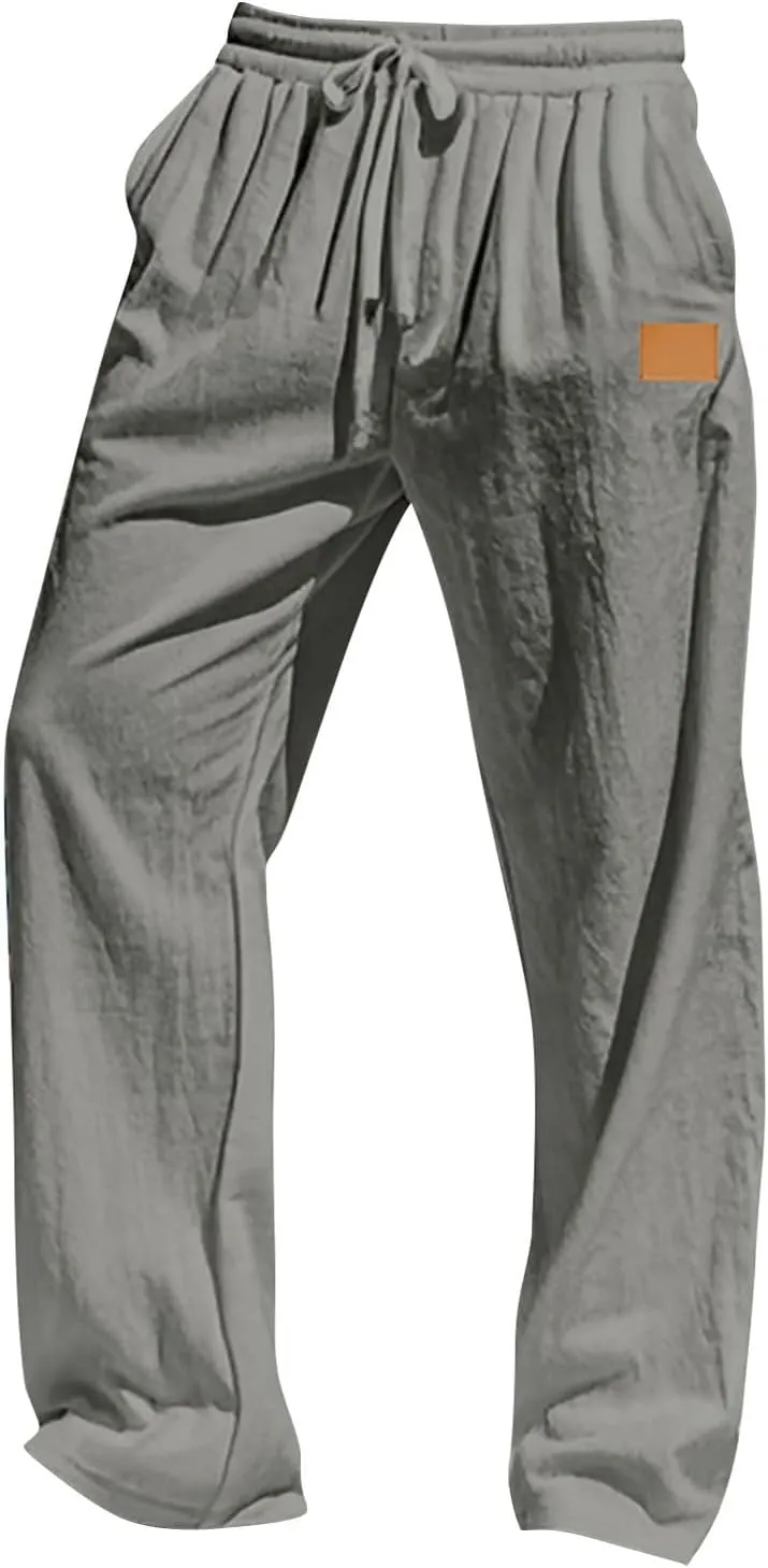 Mens Linen Pants Summer 2025 Loose Fit Work Elastic-Waisted Trendy Pants Travel Relax Fit Comfort Basic Outfits