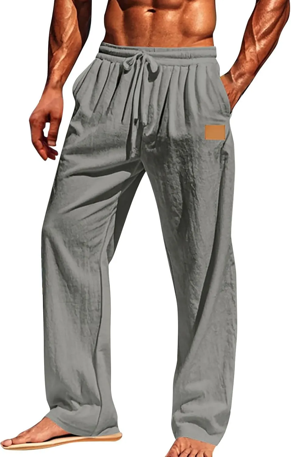 Mens Linen Pants Summer 2025 Loose Fit Work Elastic-Waisted Trendy Pants Travel Relax Fit Comfort Basic Outfits