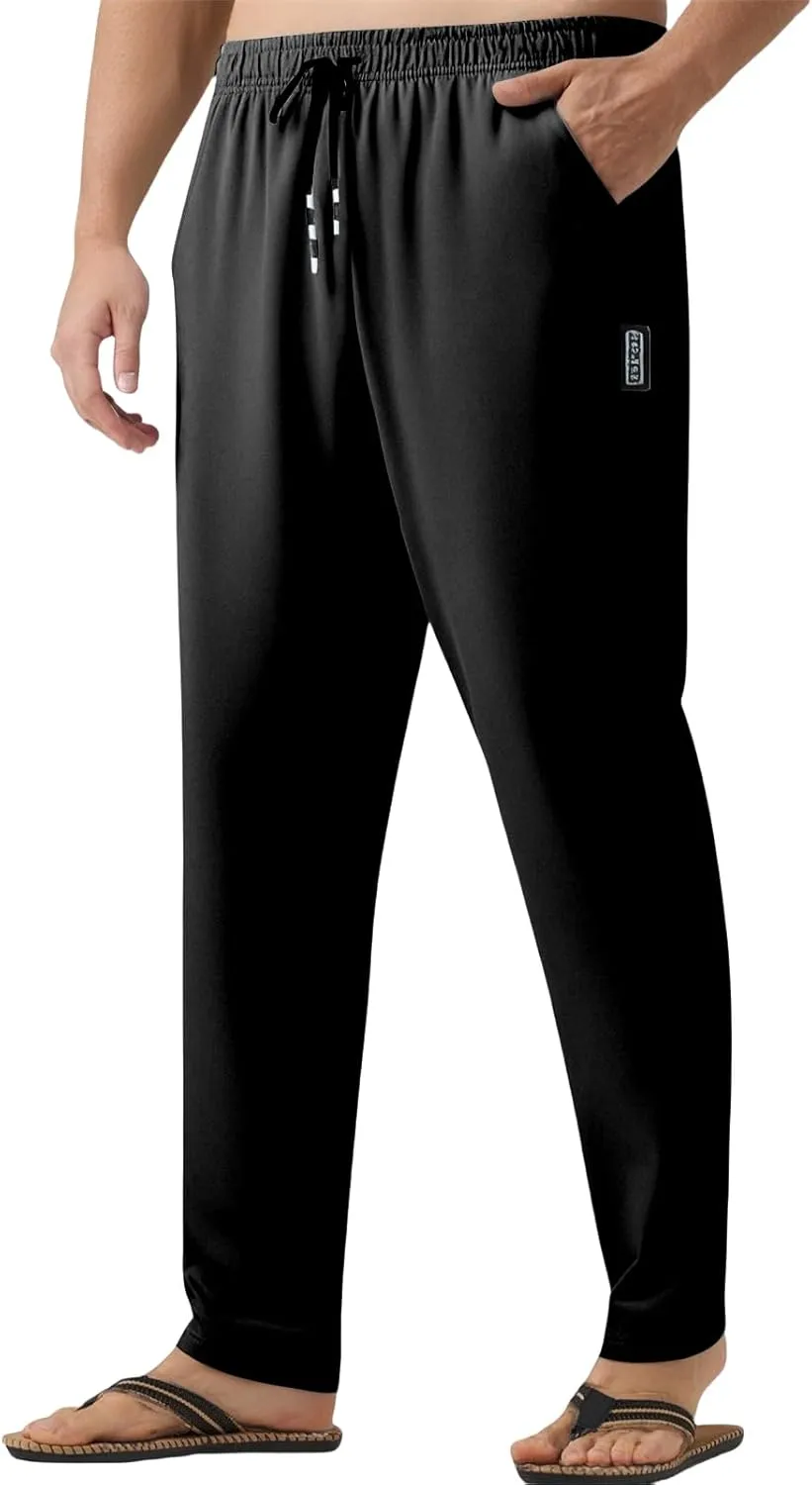 Men's Lounge Pants Drawstring Breathable Comfy Sweatpants Lightweight Straight Leg Pants Summer Trousers with Pockets
