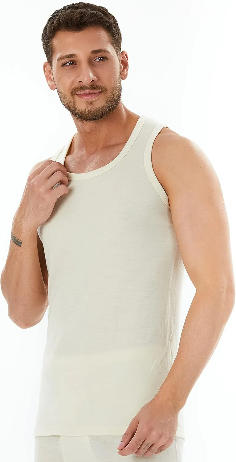 Men's Merino Wool Tank Top 185 Base Layer for Skiing Hiking Camping Hunting, Lightweight Thermal Undershirt