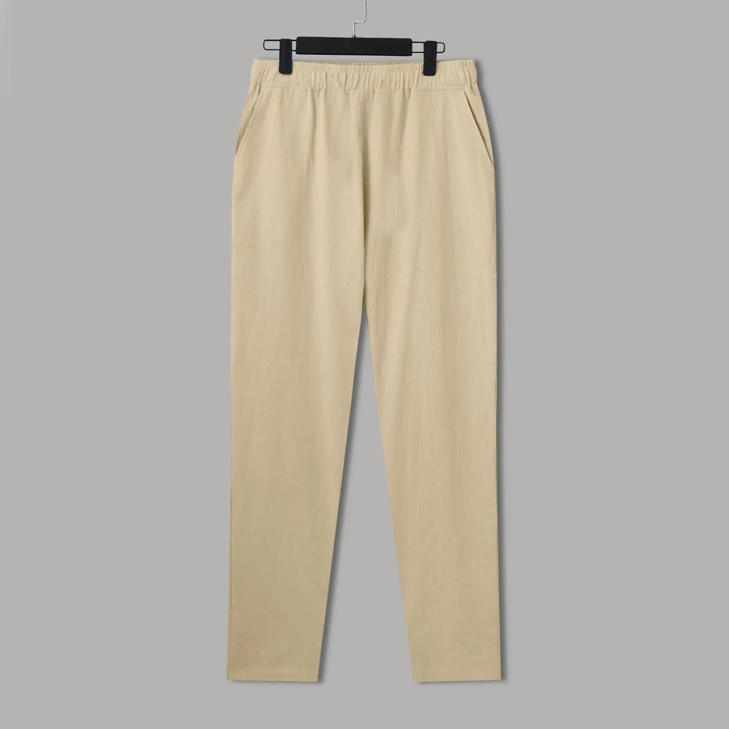 Mens Pants Casual Solid Color Vacation Elastic-Waisted Cotton Drawstring Pant Fashion Relax Fit High-Waisted Outfits