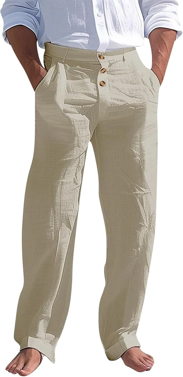 Men's Pants Work Straight-Leg Drawstring Comfy Trendy Pant Big and Tall Dressy with Pocket Vacation Travel Trousers