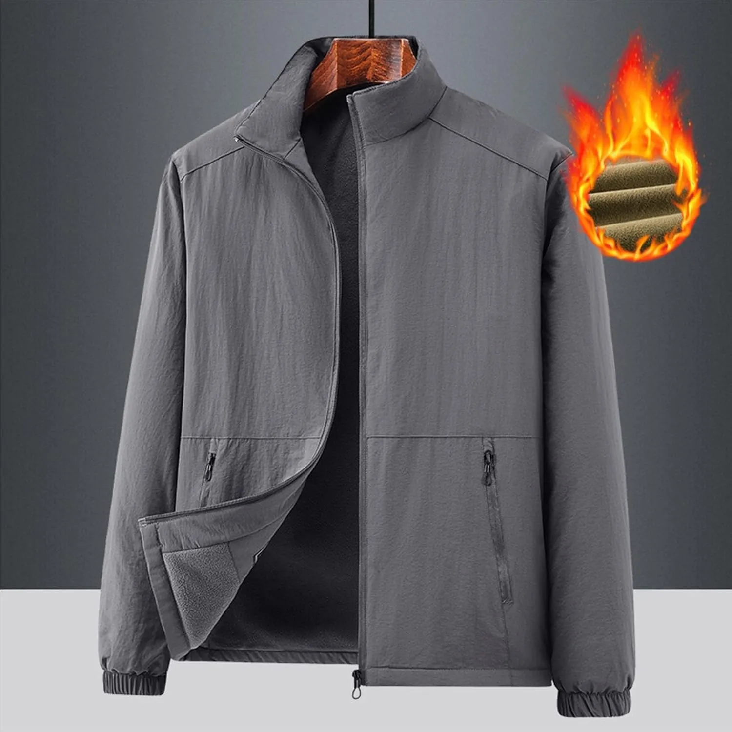 Mens Plus Size Winter Jackets Warm Thick Fleece Lined Sherpa Coats Thermal Padded Cotton Puffer Outerwear