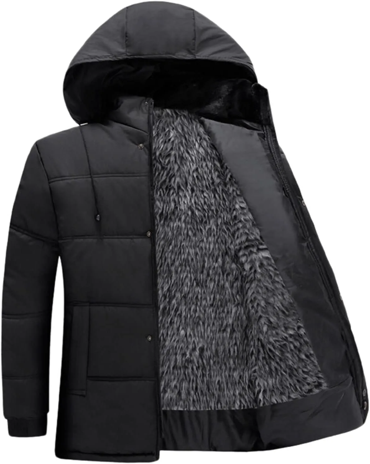 Mens Plush Thickened Cotton Padded Jacket Winter Hooded Warm Windproof Cotton Padded Jacket Jacket Men down