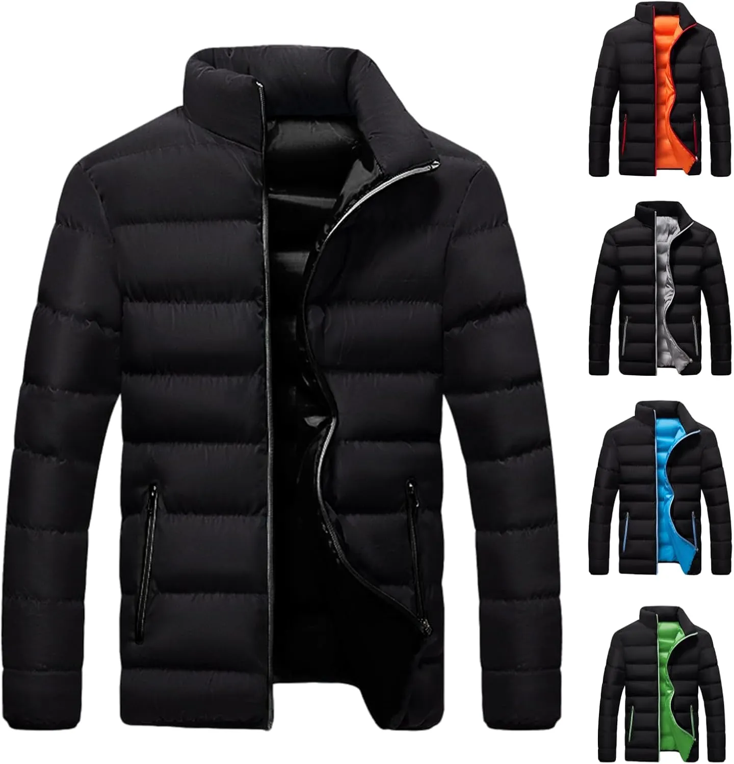 Mens Puffer Jacket No Hood Packable Lightweight Down Jacket Windproof Winter Thicken Padded Coat Warm Parka Jacket