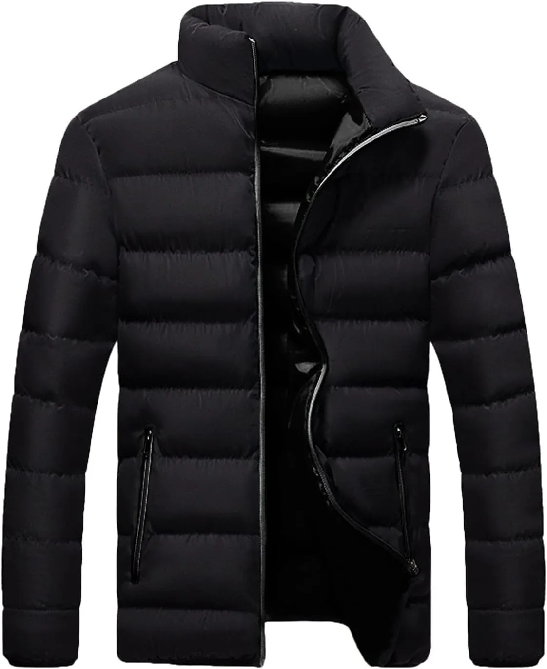 Mens Puffer Jacket No Hood Packable Lightweight Down Jacket Windproof Winter Thicken Padded Coat Warm Parka Jacket