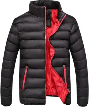 Mens Puffer Jacket No Hood Winter Casual Thermal Quilted Outerwear Coat Lightweight Solid Color Down Jacket