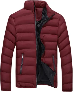 Mens Puffer Jacket No Hood Winter Casual Thermal Quilted Outerwear Coat Lightweight Solid Color Down Jacket