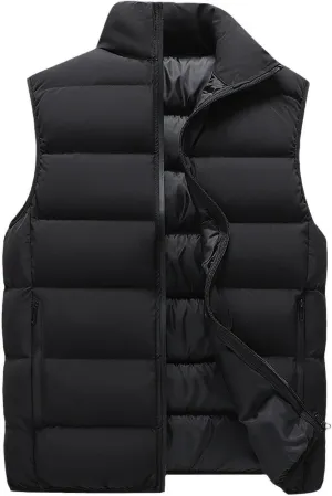 Men's Puffer Vest Zip Up Stand Collar Down Vest Sleeveless Jacket Coats