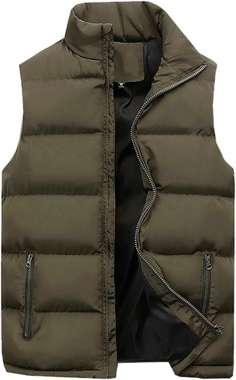 Men's Sleeveless Quilted Jacket Vest Thickened Stand Collar Vest Warm Padded Coat Cotton Outdoor Casual Vest