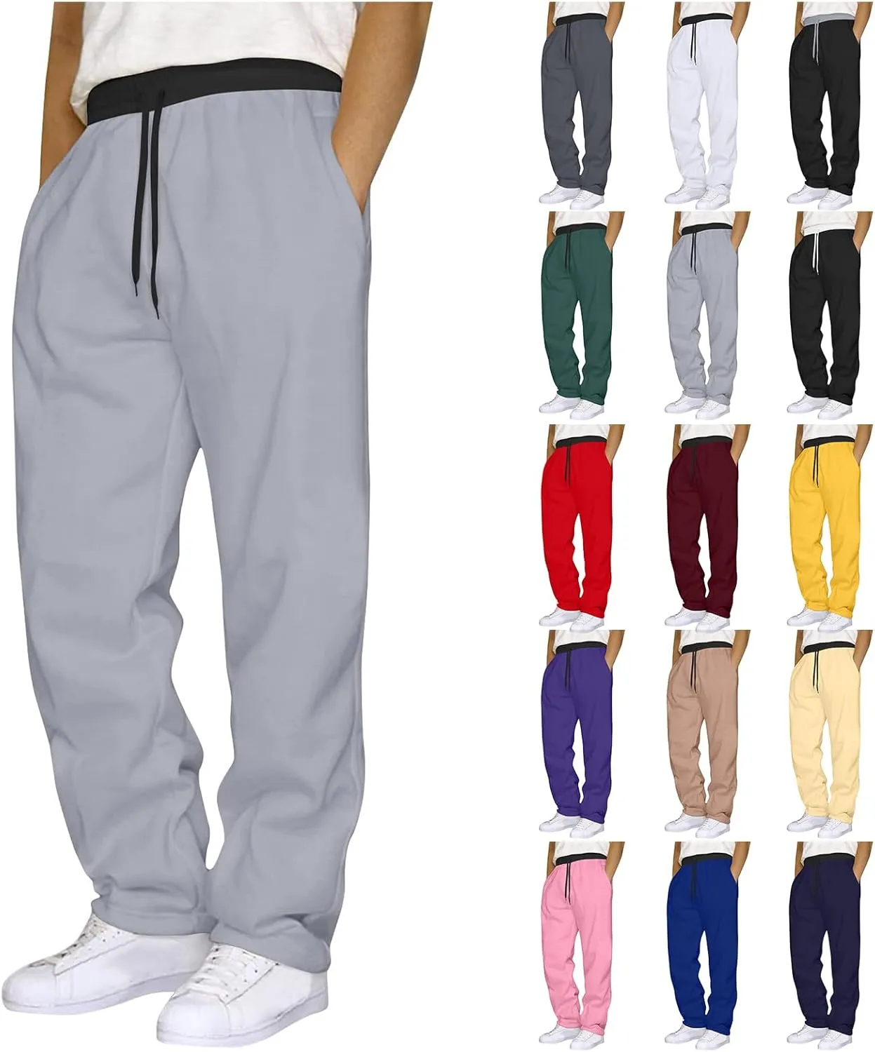 Men's Straight Sweater Pants Color Matching Waist Casual Sports Polyester Casual Pants Sweater Pants