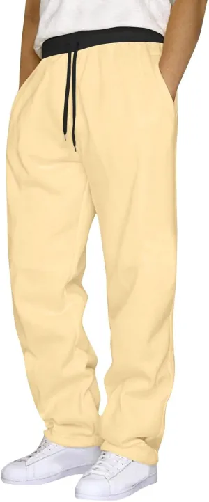 Men's Straight Sweater Pants Color Matching Waist Casual Sports Polyester Casual Pants Sweater Pants