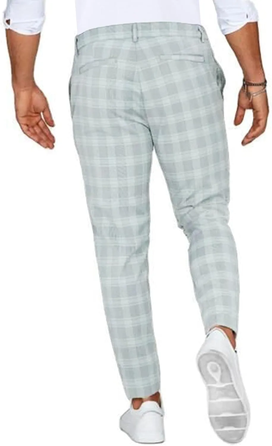 Men's Stretch Slim Fit Plaid Dress Pants Skinny Flat-Front Casual Work Business Checkered Tapered Chinos Pants