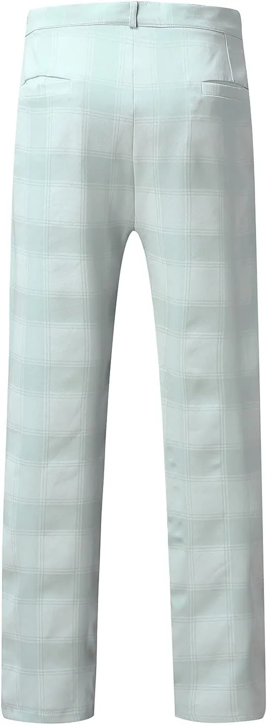 Men's Stretch Slim Fit Plaid Dress Pants Skinny Flat-Front Casual Work Business Checkered Tapered Chinos Pants