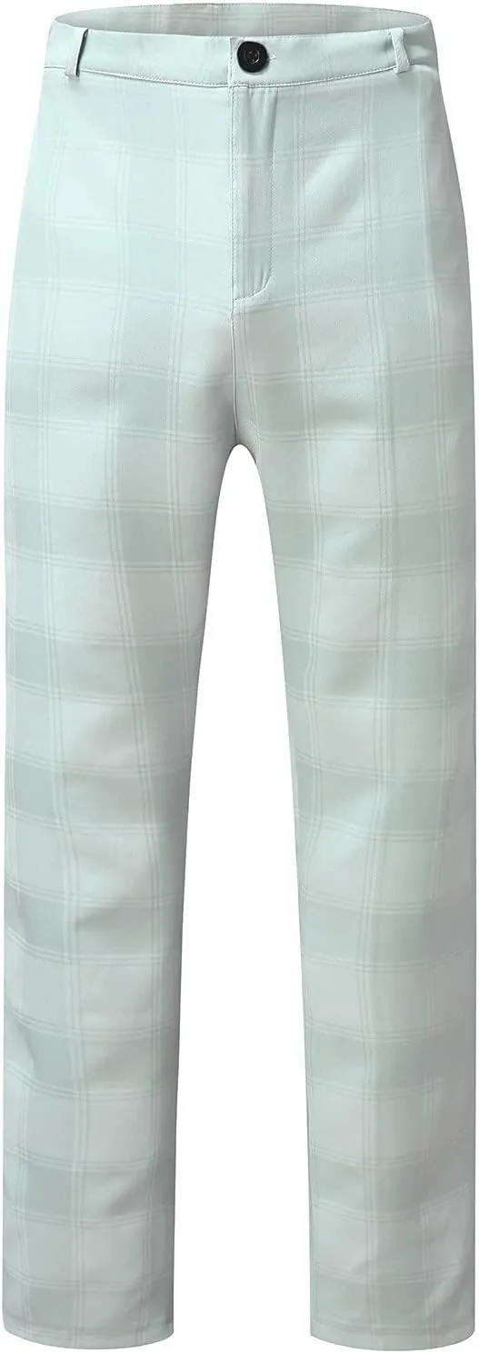 Men's Stretch Slim Fit Plaid Dress Pants Skinny Flat-Front Casual Work Business Checkered Tapered Chinos Pants