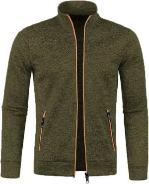 Men's Sweaters Fleece Full Zip Jacket Lightweight Mock Neck Jackets Soft Warm Windproof Casual Coats with Zipper Pockets