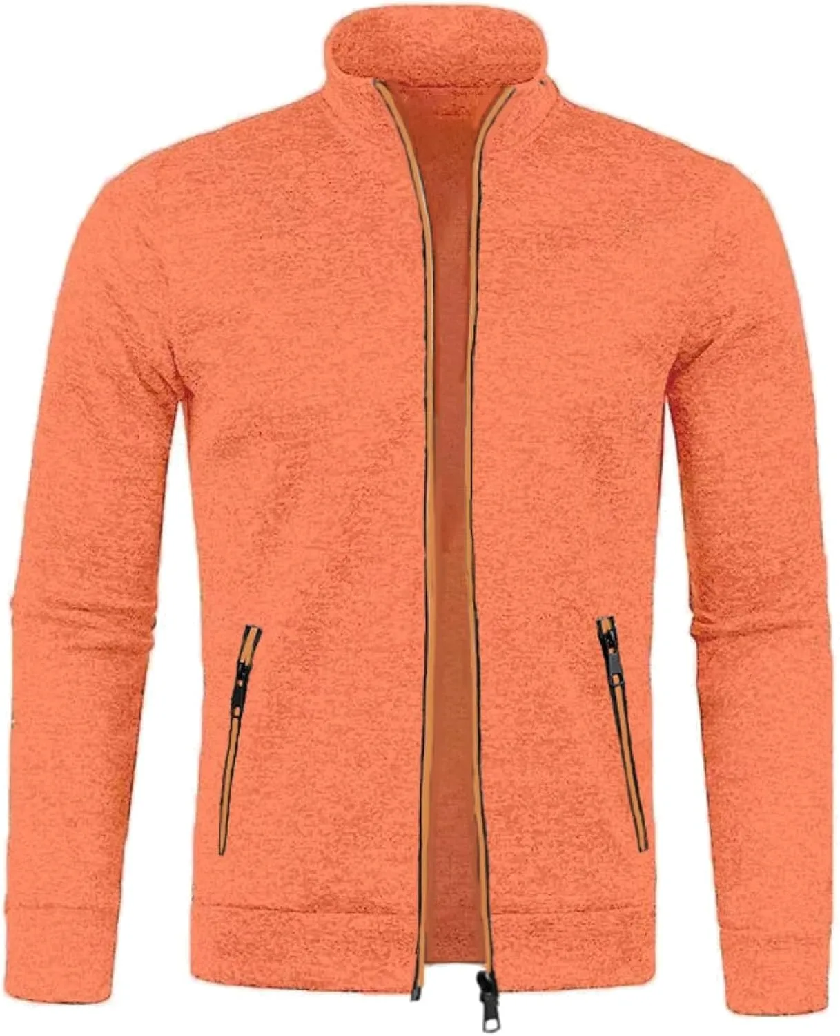 Men's Sweaters Fleece Full Zip Jacket Lightweight Mock Neck Jackets Soft Warm Windproof Casual Coats with Zipper Pockets