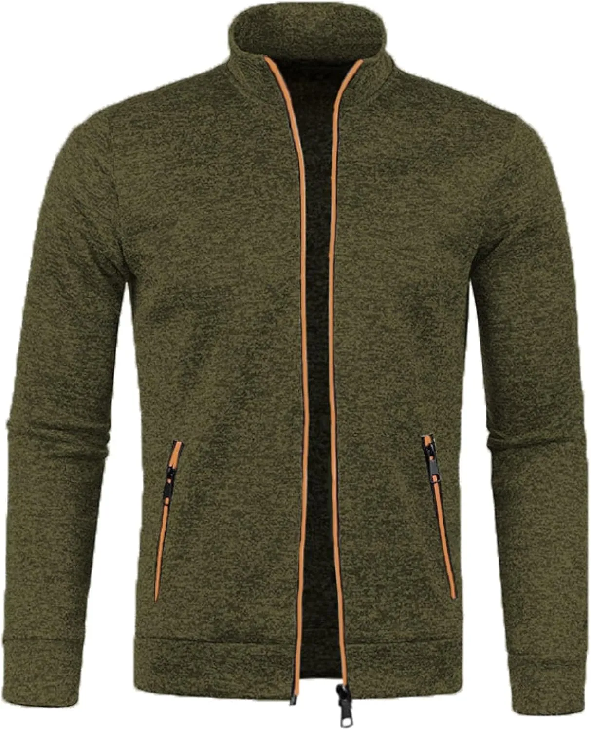 Men's Sweaters Fleece Full Zip Jacket Lightweight Mock Neck Jackets Soft Warm Windproof Casual Coats with Zipper Pockets