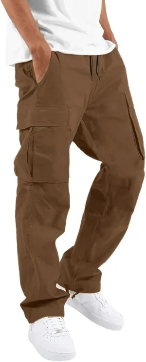 Mens Sweatpants Joggers Slim Fit Cargo Pants Plain Casual Straight Leg Trousers Drawstring Slacks with Pockets Trendy