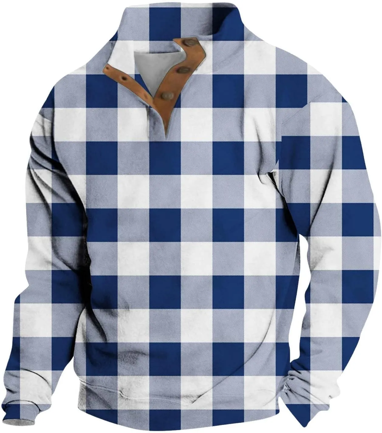 Mens Sweatshirt Corduroy Winter Polo Shirts Long Sleeve Elbow Patches Plaid Pullover Casual Stand Collar Sweaters