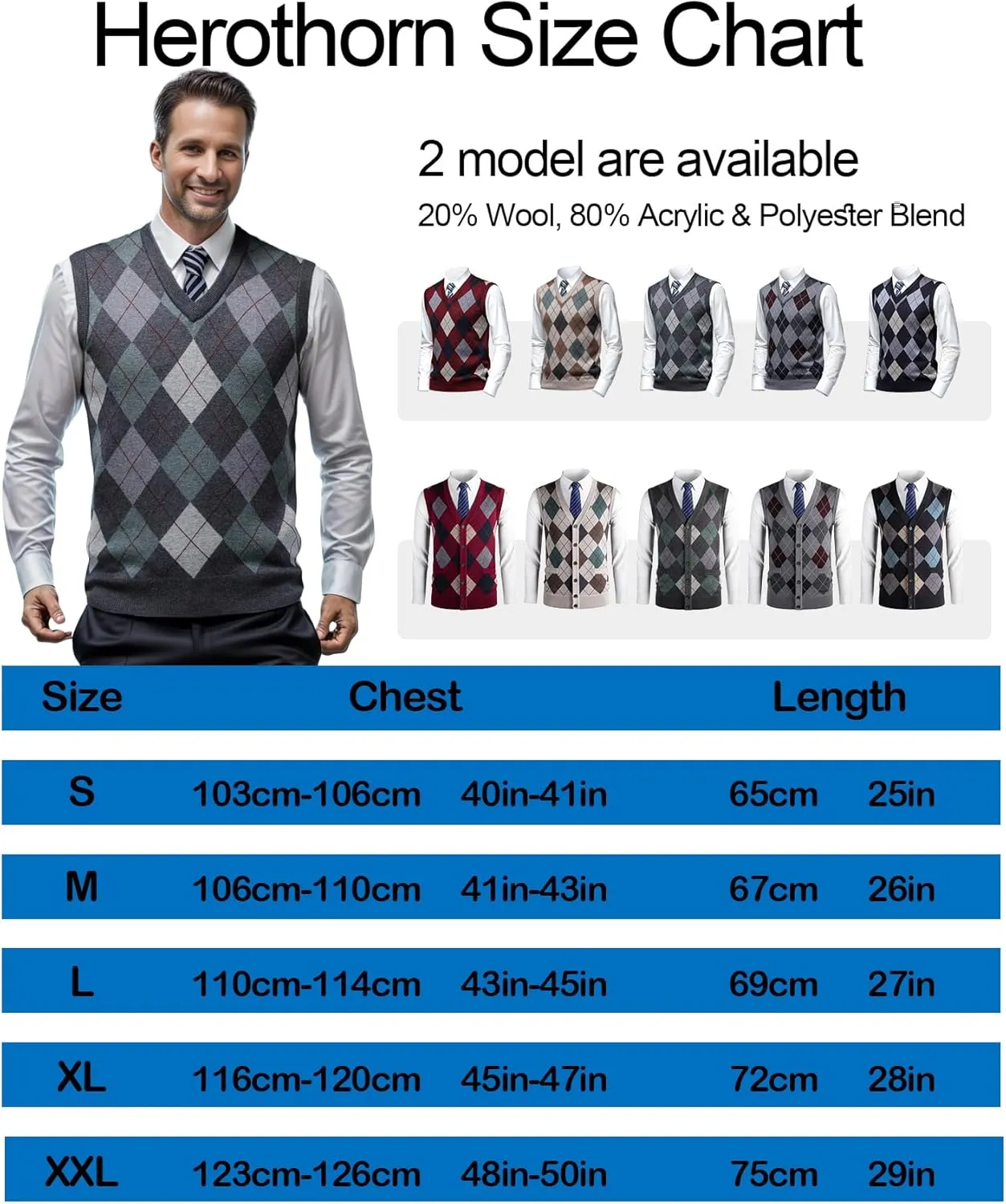 Mens Thick Argyle Sweater Vests Classic V-Neck Knitwear Sleeveless Pullover Autumn Winter Warm Tank Tops