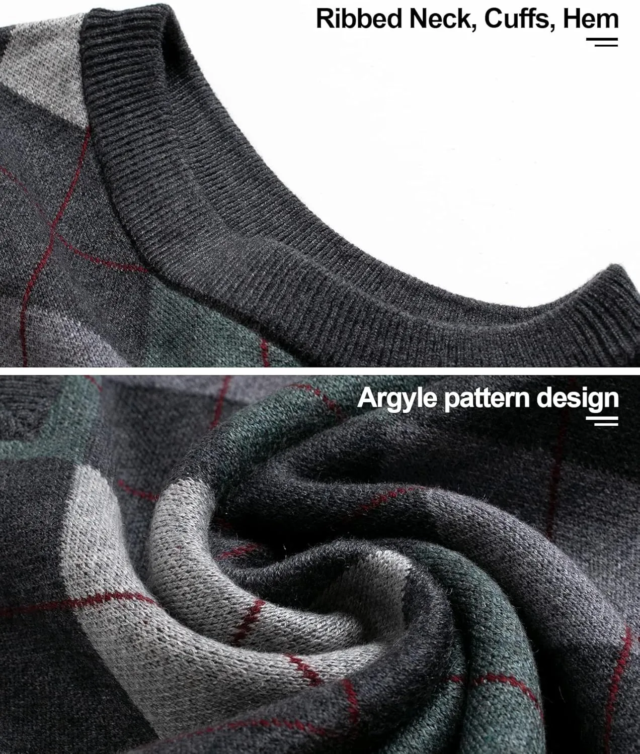 Mens Thick Argyle Sweater Vests Classic V-Neck Knitwear Sleeveless Pullover Autumn Winter Warm Tank Tops
