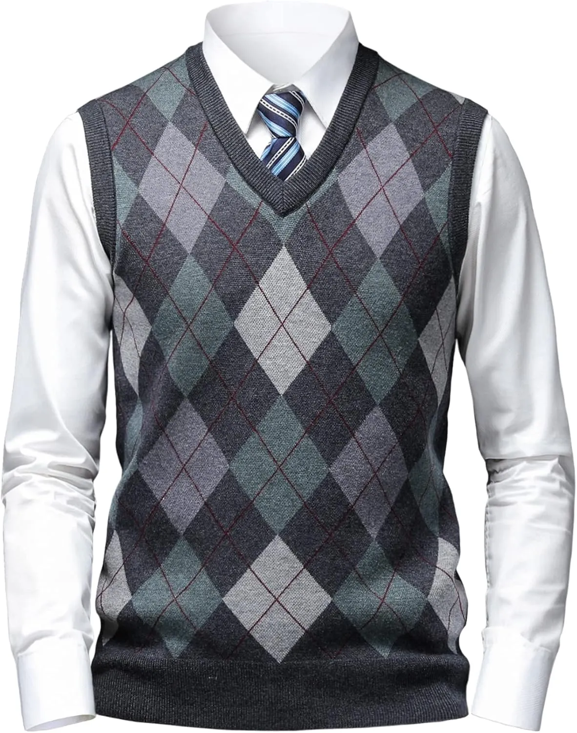 Mens Thick Argyle Sweater Vests Classic V-Neck Knitwear Sleeveless Pullover Autumn Winter Warm Tank Tops