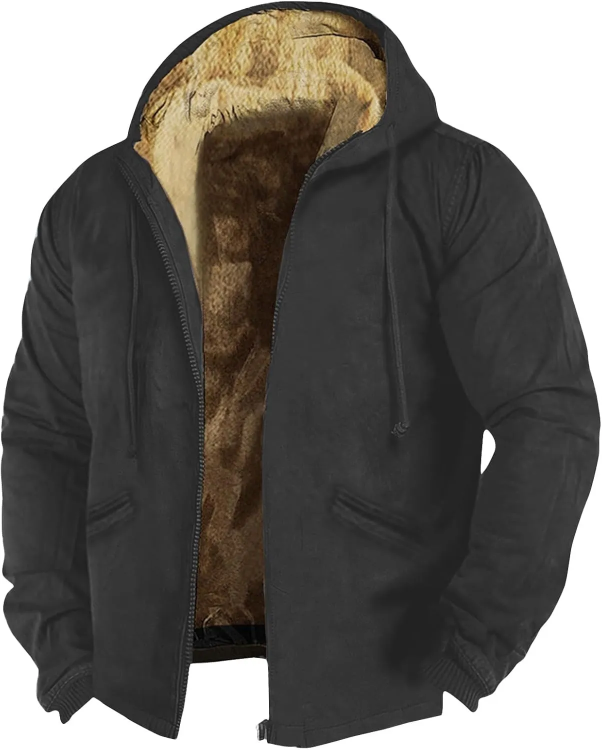Men's Thick Sherpa Lined Zipper Fleece Hoodie Sweatshirt Winter Warm Jacket Coat Oversized Jackets For Men