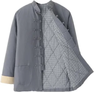 Men's Thickened Cotton Padded Jacket Outerwear - Tang Suit Button-Up Cotton Padded Coat