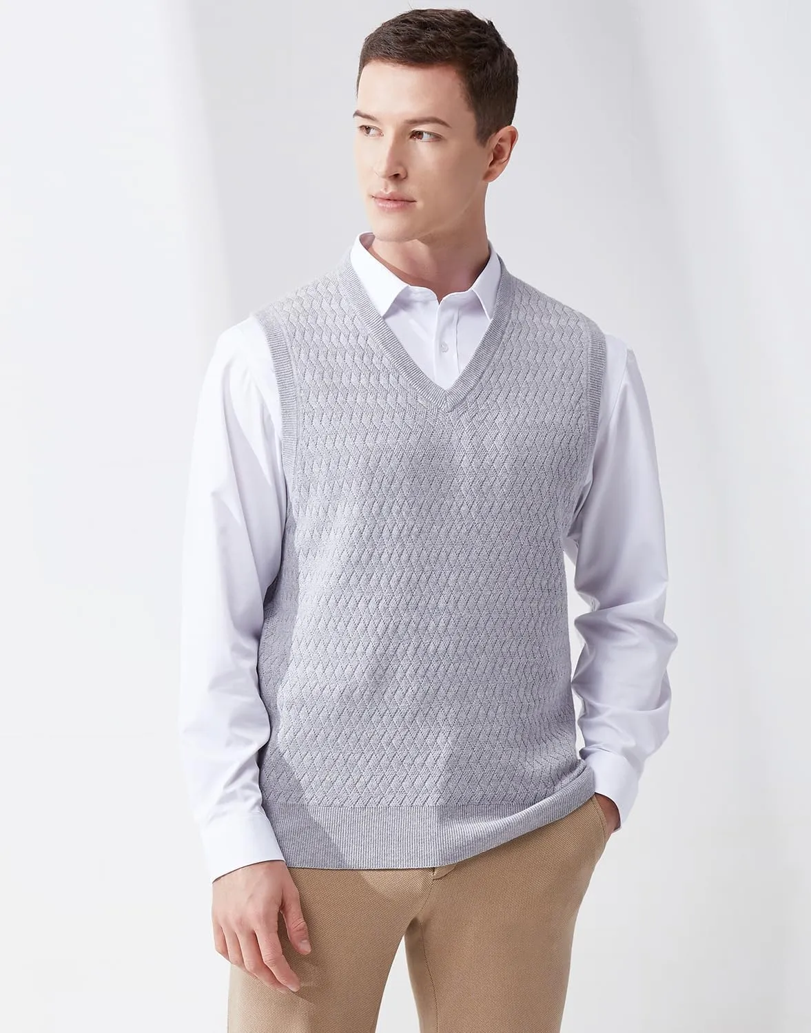 Men's V-Neck Sleeveless Pullover Sweater Casual Argyle Sweater Vest