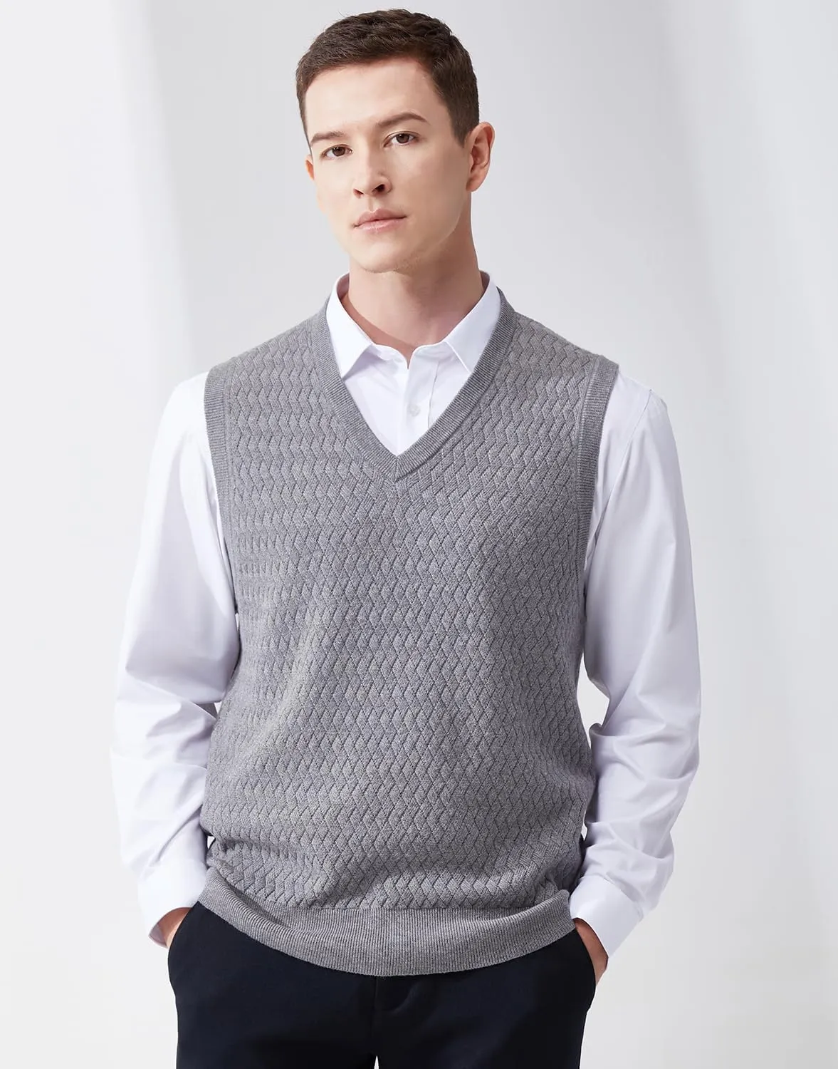 Men's V-Neck Sleeveless Pullover Sweater Casual Argyle Sweater Vest