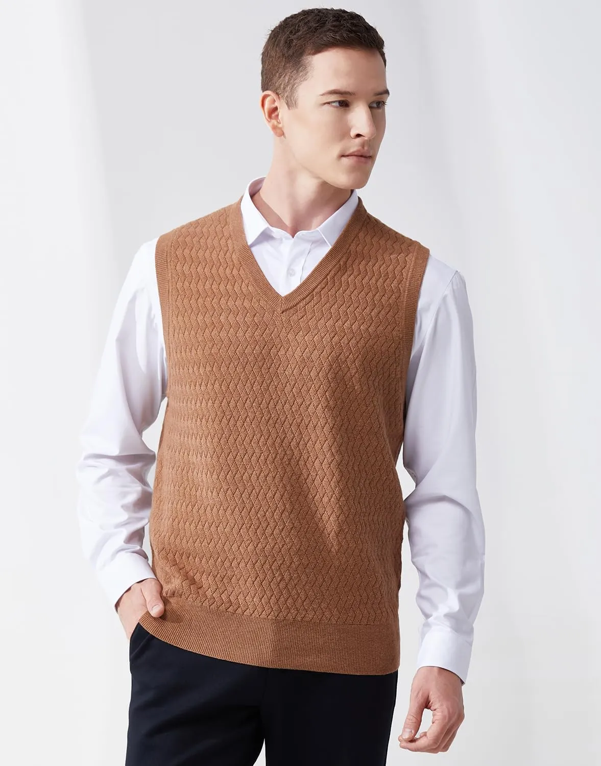 Men's V-Neck Sleeveless Pullover Sweater Casual Argyle Sweater Vest