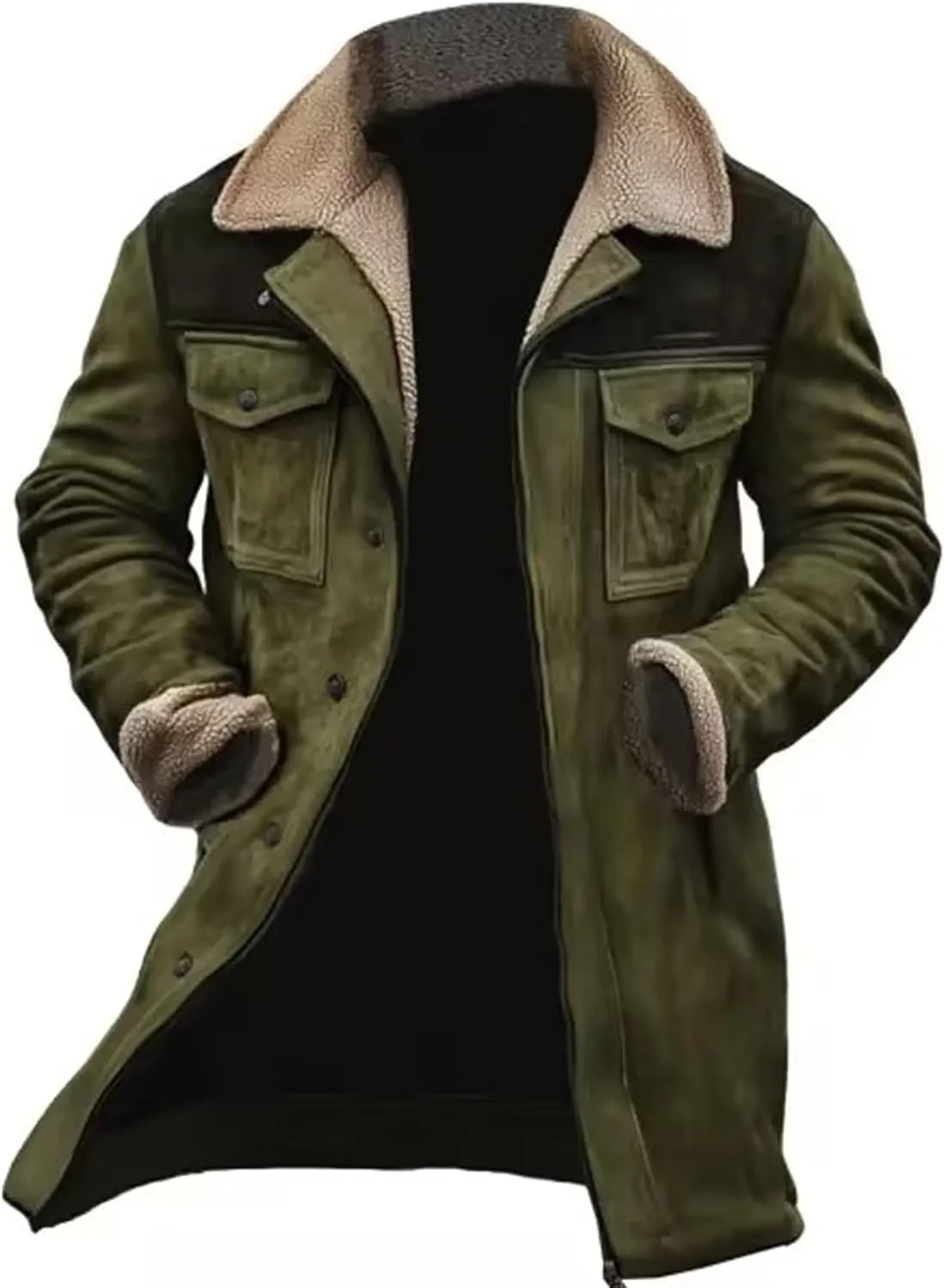 Men's Vintage Suede Jacket Faux Leather Jackets Plush Reversed Collar Coats Western Motorcycle Coat Retro Outwear