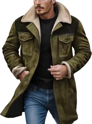 Men's Vintage Suede Jacket Faux Leather Jackets Plush Reversed Collar Coats Western Motorcycle Coat Retro Outwear