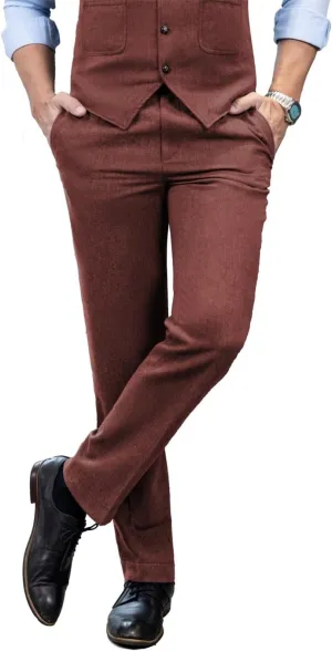 Mens Vintage Tweed Dress Pants Slacks Trousers Regular Fit Suit Pants for Men