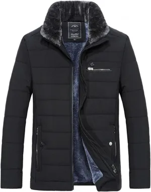 Men's Warm Jacket Winter Parka Fur Collar Windbreaker Cotton Padded Anorak Coat
