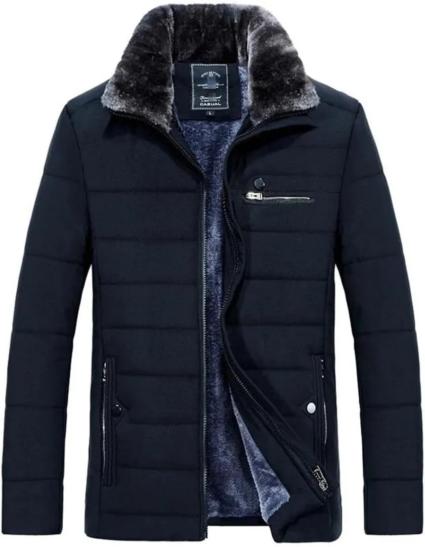 Men's Warm Jacket Winter Parka Fur Collar Windbreaker Cotton Padded Anorak Coat