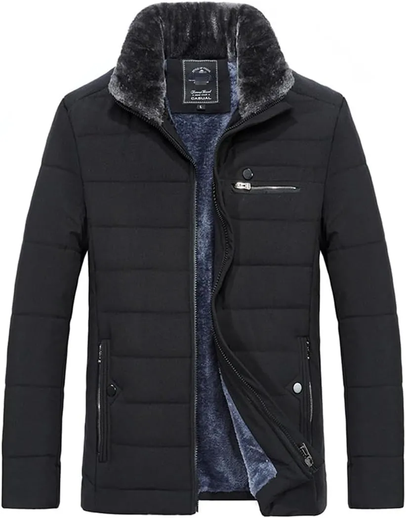 Men's Warm Jacket Winter Parka Fur Collar Windbreaker Cotton Padded Anorak Coat
