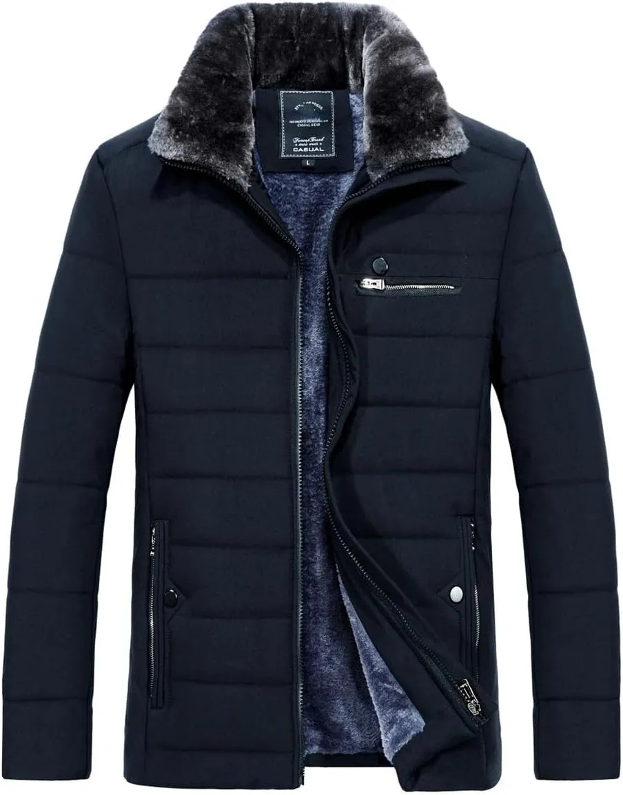 Men's Warm Jacket Winter Parka Fur Collar Windbreaker Cotton Padded Anorak Coat