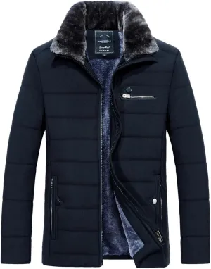 Men's Warm Jacket Winter Parka Fur Collar Windbreaker Cotton Padded Anorak Coat