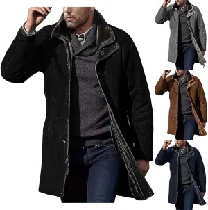 Mens Western Cowboy Jacket Long Trench Coats Zip Up Stand Collar Jacket Winter Vintage Cowboy Peacoat Retro Tops