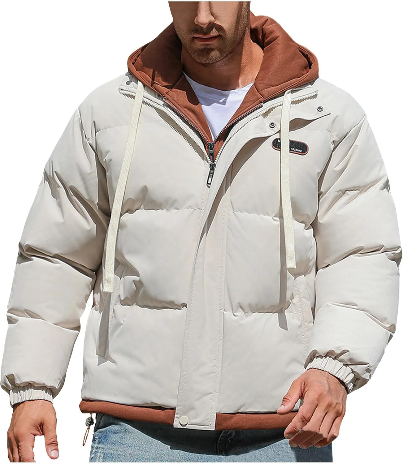 Mens Winter Puffer Jacket Hooded Down Coats Cotton Padded Warm Windproof Outerwear with Pockets