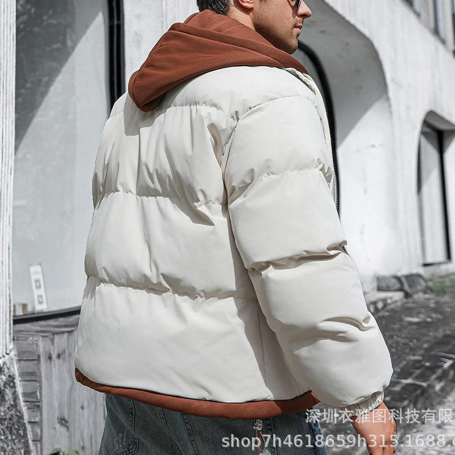 Mens Winter Puffer Jacket Hooded Down Coats Cotton Padded Warm Windproof Outerwear with Pockets