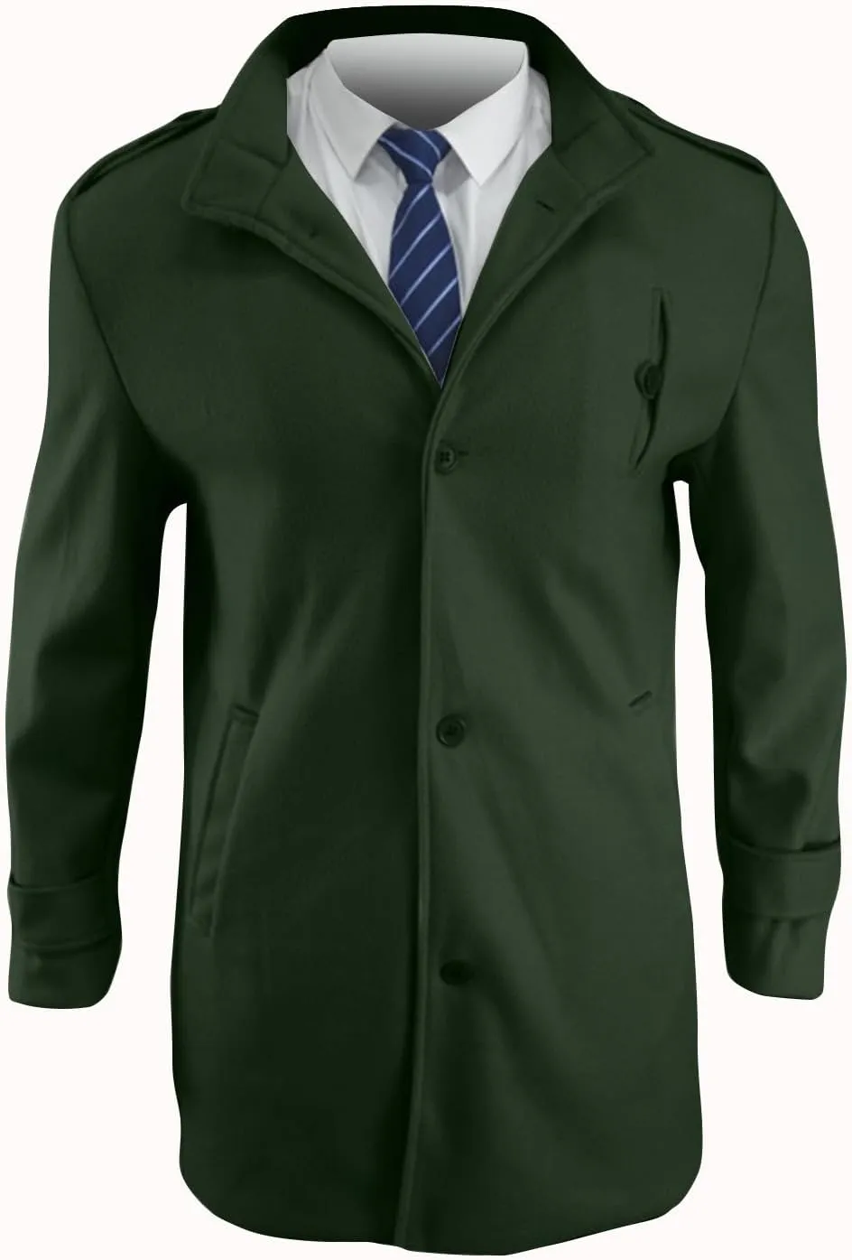 Men's Winter Single Breasted Long Jacket Wool Blend Notched Collar Trench Overcoat with Pockets