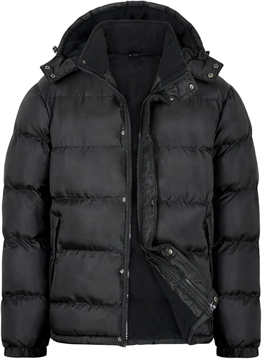 Mens Wool Jackets And Coats Men's Thick Bread Cloth Winter Hooded Solid Color Full-Zipper Cotton-Padded Plus