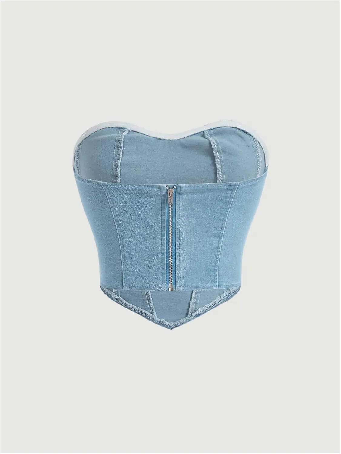 Milumia Women's Denim Tube Top Zipper Back Hanky Strapless Bandeau Jean Crop Top