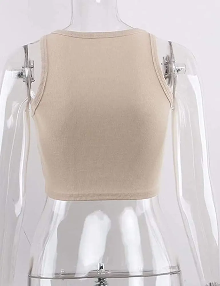 MISSACTIVER Women Basic Sleeveless Vest Crop Tank Top Casual Crew Neck Binding Crop Top