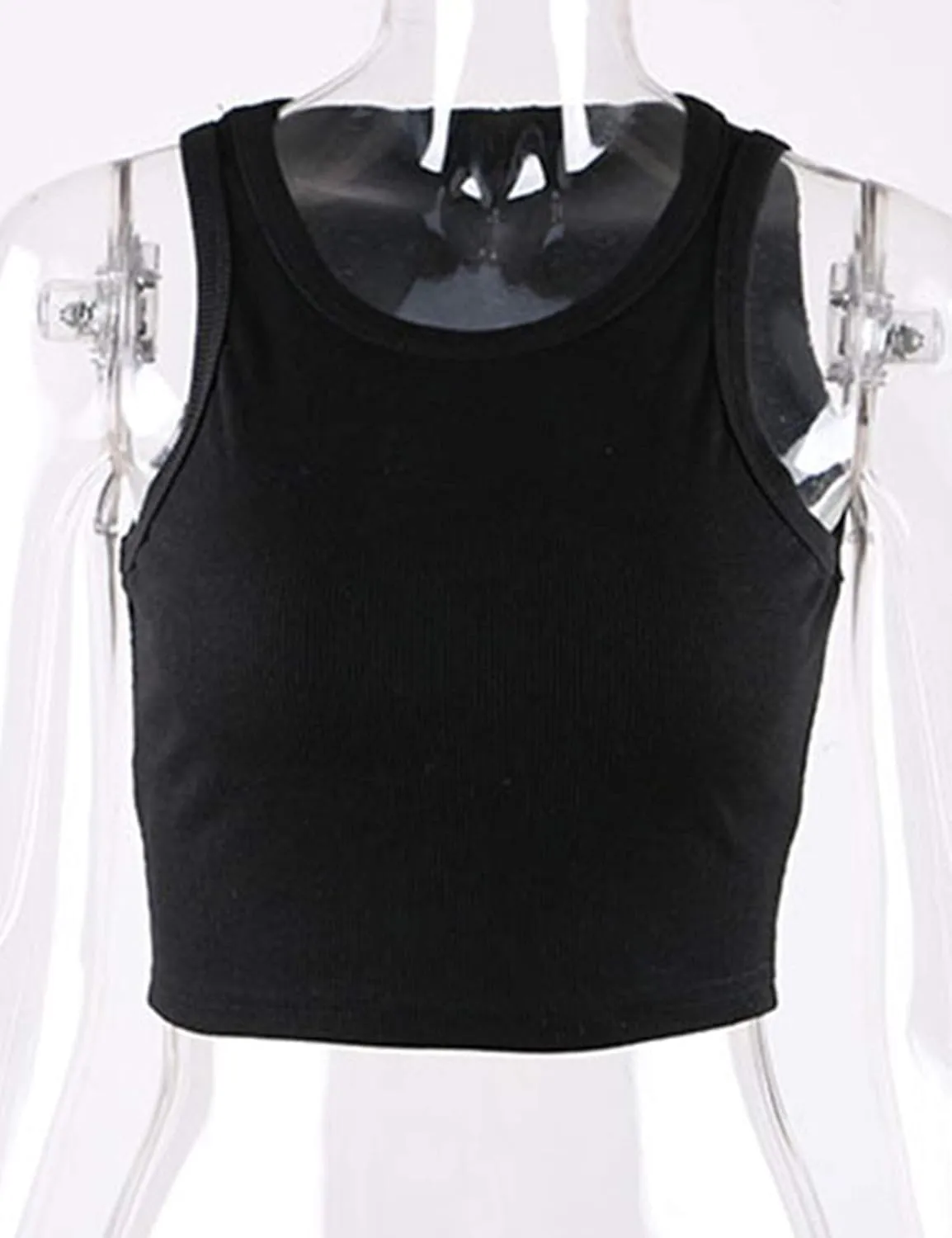 MISSACTIVER Women Basic Sleeveless Vest Crop Tank Top Casual Crew Neck Binding Crop Top